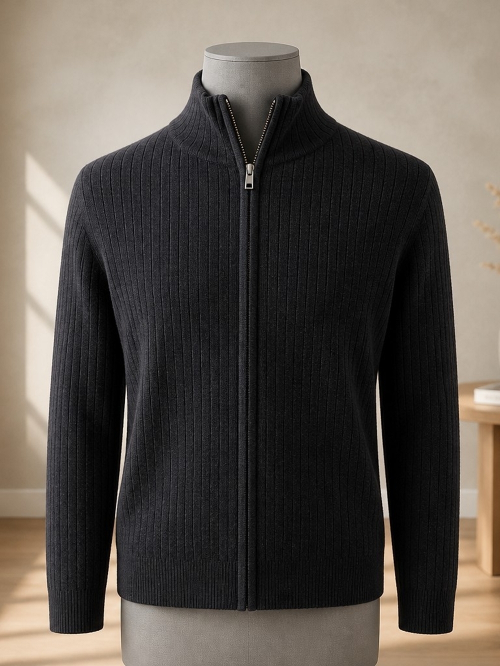 Cashmere Boutique Mens Black 100% Cashmere Zip up Sweater Size M